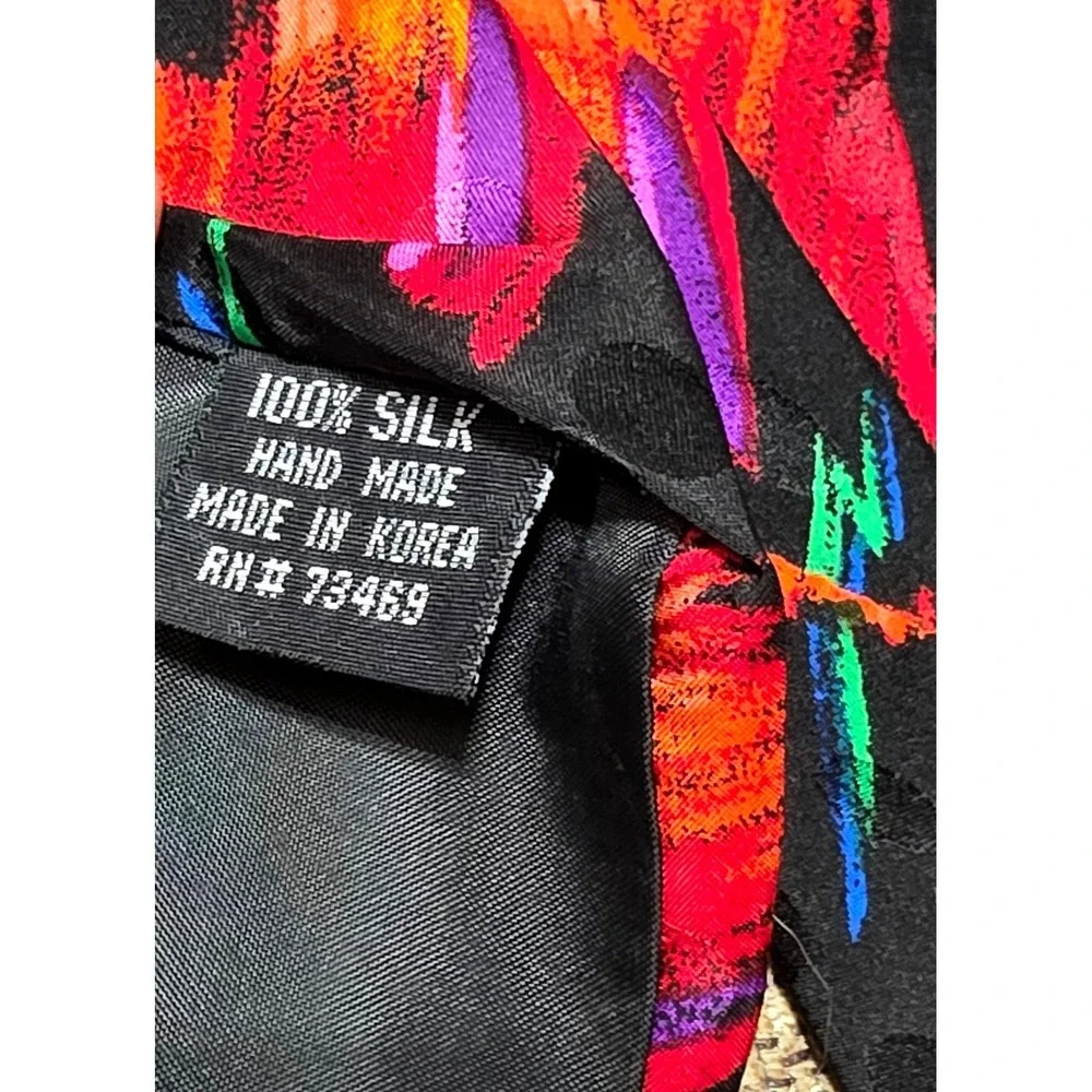 Addiction Silk Necktie Mens OS Black Red Abstract Heart Print Excellent Handmade
